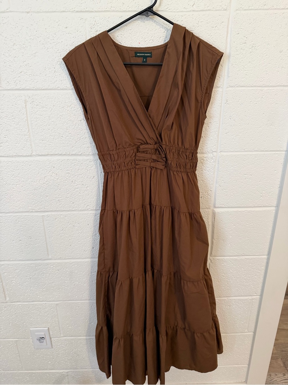Chocolate Brown Tiered V-Neck Midi Dress